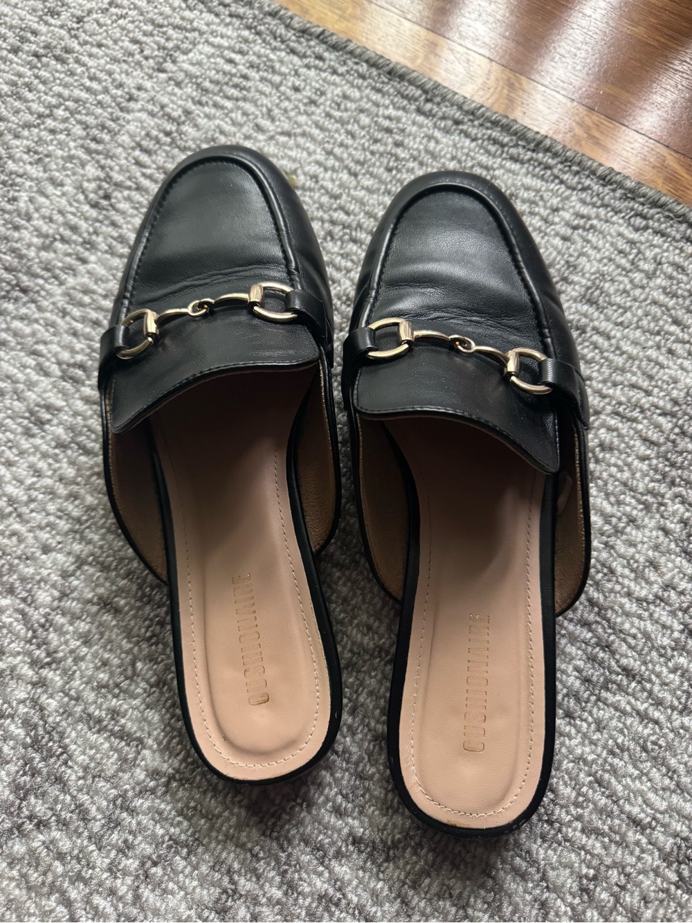 Cushionaire Black Leather Slip-On Horsebit Mules 10